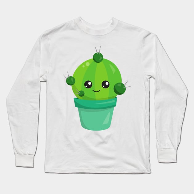 Cute Cactus, Kawaii Cactus, Green Cactus, Pot Long Sleeve T-Shirt by Jelena Dunčević